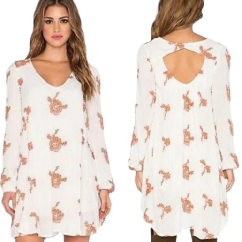 Free People Cream and Orange Floral Long Sleeve Dress - Picture 3 of 13